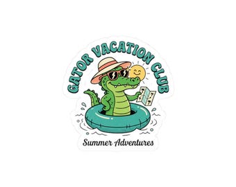 Gator Vacation Club Sticker Kiss-Cut, Lake Day Alligator Pun Sticker | Waterproof Vinyl