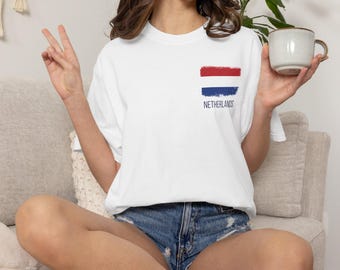 Netherlands Flag Brushstroke Minimalistic T-Shirt | Dutch Flag Match Day Graphic Tee | Football Lover GIft | Soccer Supporter Game Day Tee