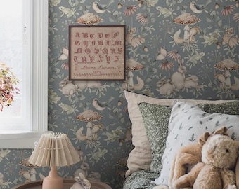 Papel pintado de animales del bosque hecho a mano para habitación infantil: Mural autoadhesivo de animales del bosque