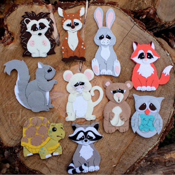 DELUXE Felt Woodland Collection Finger Puppet Set of 10 Sewing Patterns.  INSTANT DOWNLOAD.  pdf