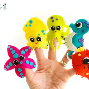 Set di modelli di marionette da dito - Creature marine.  Download istantaneo del cartamodello per cucire.