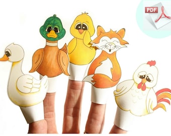 Druckbare Fingerpuppen, Huhn Little. Papierfingerpuppen Download.