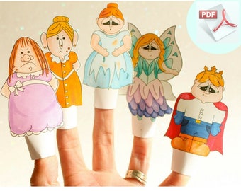 Printable Cinderella Finger Puppets.  DIY Finger Puppet Papercraft.