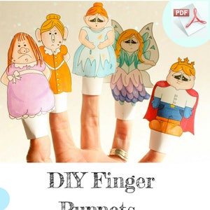 Printable Cinderella Finger Puppets.  DIY Finger Puppet Papercraft.