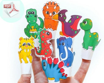 Printable Dinosaur Finger Puppets. DIY Print and Color Dinosaur Finger Puppets