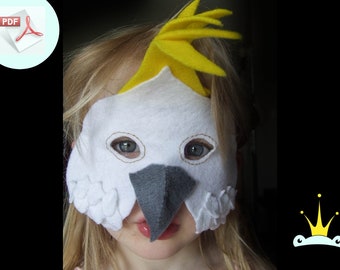 Cocky Mask PATTERN. PDF Sewing Pattern for Kids Felt Australian Sulpher Crested Cockatoo.