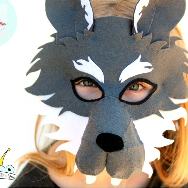 Patron de couture DIY pour masque de loup pour enfants. Masque animal en feutre PATRON PDF.