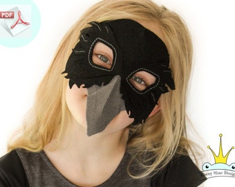 Raven Mask PATTERN.  Kids Felt Mask Sewing Pattern PDF.