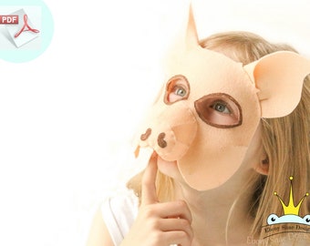 Pig Mask PATTERN PDF.  Kids Felt Mask Sewing Pattern PDF.