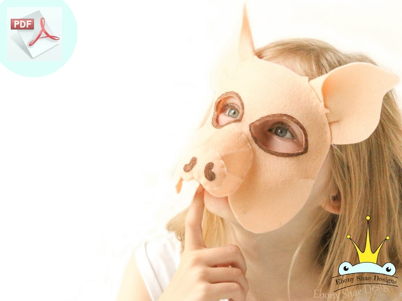 Pig Mask PATTERN PDF. Kids Felt Mask Sewing Pattern PDF. image 1