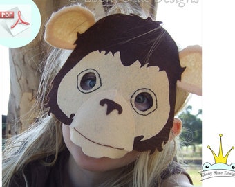 Monkey Mask PATTERN. Kids Felt Animal Mask Sewing Pattern PDF.