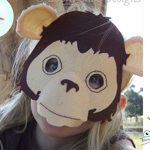 MOTIF de masque de singe. Patron de couture PDF pour masque animal en feutre pour enfants.