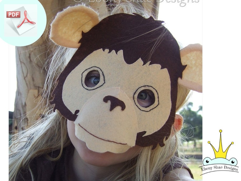 Monkey Mask PATTERN. Kids Felt Animal Mask Sewing Pattern PDF. image 1
