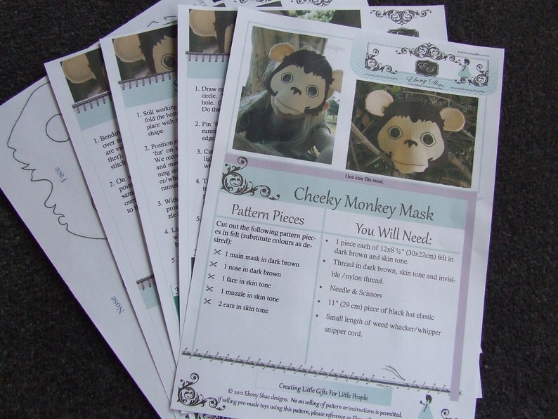 Monkey Mask PATTERN. Kids Felt Animal Mask Sewing Pattern PDF. image 6