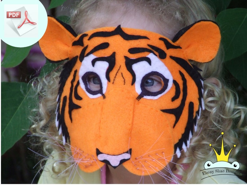 Tiger Mask PATTERN. DIY Kids Felt Mask Sewing Pattern PDF. image 1