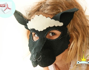 Black Sheep Mask PATTERN.  Kids Felt Mask Sewing Pattern PDF