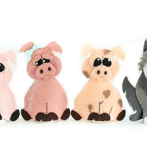 3 little pigs Finger Puppet Sewing Pattern.  DIY Felt Toy.