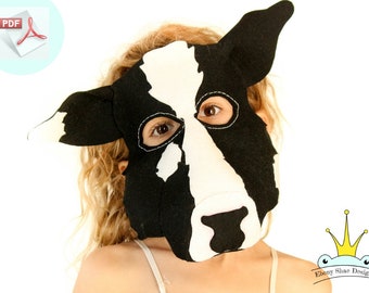 Cow Mask PATTERN. Kids Felt Freesian Mask Sewing Pattern PDF.