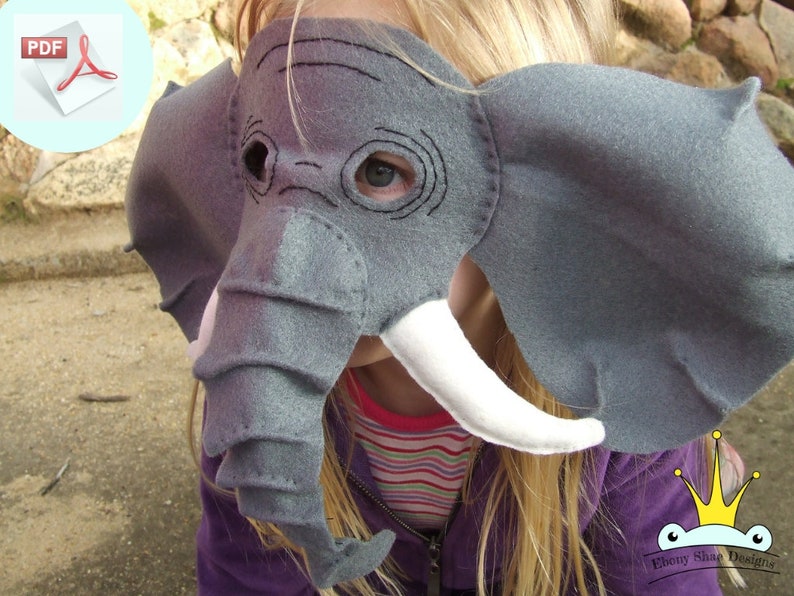 Elephant Mask PATTERN. Kids Felt Mask Sewing Pattern. image 1