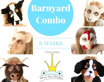 Barnyard mask PATTERNS. Kids Felt Mask Sewing Patterns Digital Download.