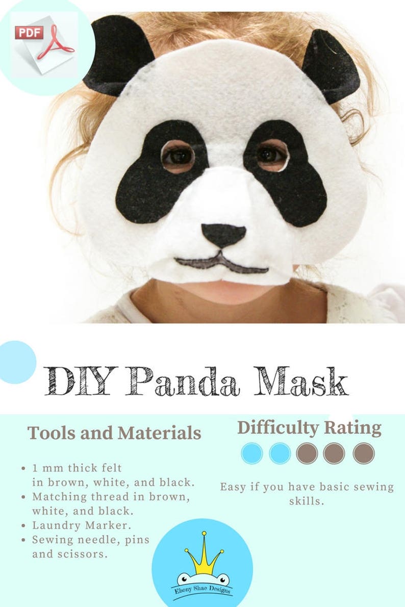 Panda Mask PATTERN. Kids Felt Mask Sewing Pattern PDF. image 10