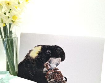 Black Cockatoo Watercolor Greeting Card – Australian Bird Art (Blank Card)