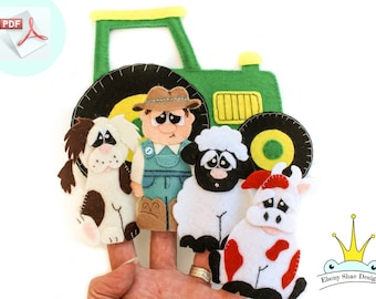 Finger Puppet Sewing PATTERN - Felt Old Mac Donald sewing tutorial.