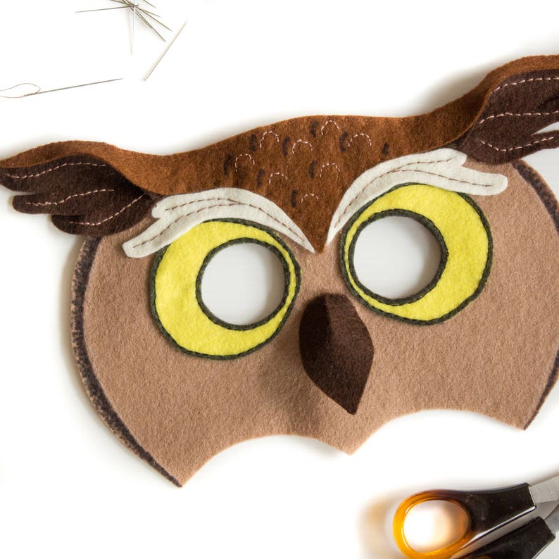 Owl Mask PATTERN. PDF Sewing Pattern for Kids Horned Owl Mask. image 2