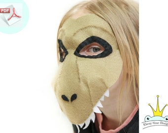 T-rex Mask PATTERN.  Kids Felt Dinosaur Mask SewingPatternPDF.