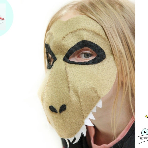 PATRÓN de máscara T-rex. Patrón de costura de máscara de dinosaurio de fieltro para niñosPDF.
