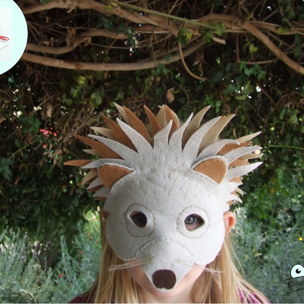 Felt Hedgehog mask PATTERN. Kids Echidna mask Sewing Patter PDF.