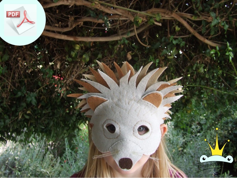 Felt Hedgehog mask PATTERN. Kids Echidna mask Sewing Patter PDF. image 1