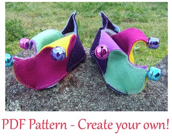 Bright and Fun Jester Booties pattern PDF for babies 3-16 months (size 3 - 6).  INSTANT DOWNLOAD.