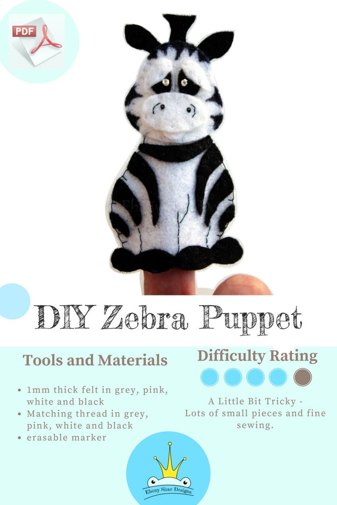 Zebra Finger Puppet PATTERN. DIY Felt Finger Puppet. Zoo Etsy