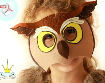 Owl Mask PATTERN. PDF Sewing Pattern for Kids Horned Owl Mask.