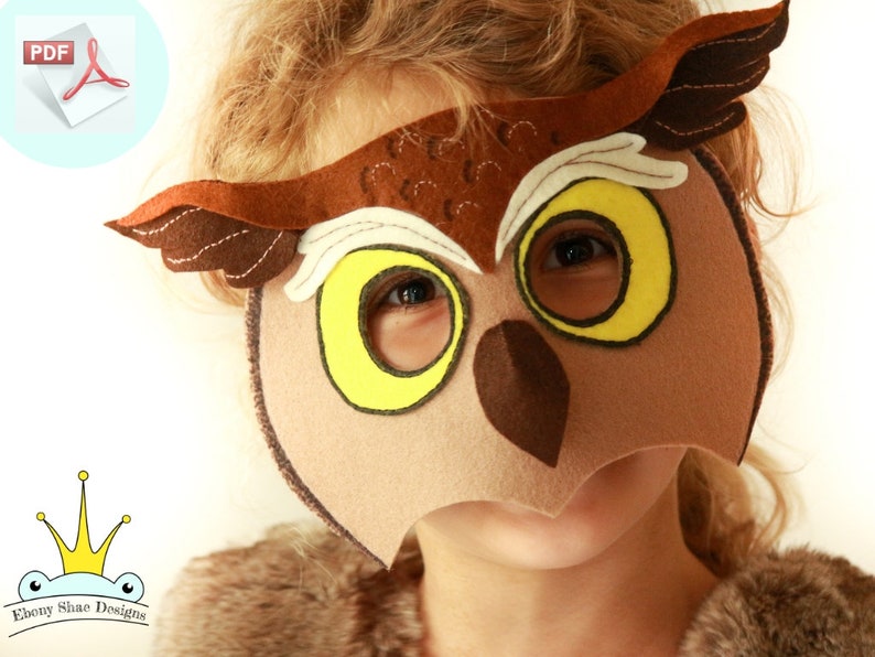 Owl Mask PATTERN. PDF Sewing Pattern for Kids Horned Owl Mask. image 1