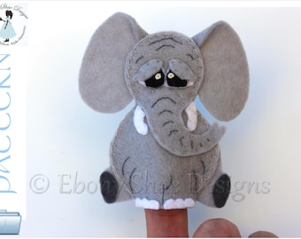 Elephant Finger Puppet PATTERN.  Instant Download felt Elephant puppet sewing tutorial