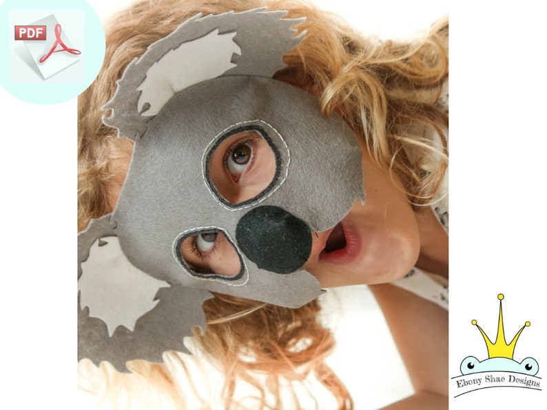 Koala Bear Mask PATTERN. PDF Sewing Pattern for Kids Felt Australian Koala Mask. image 1