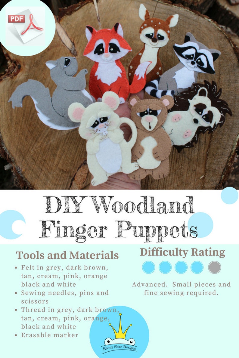 Felt Finger Puppet Patterns: Woodland felt animal patterns. Woodland Finger Puppets DIY image 1