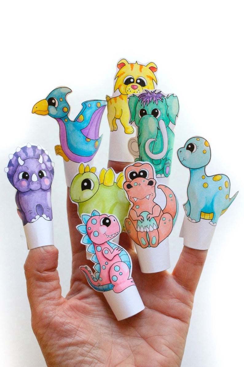 Printable Dinosaur Finger Puppets. DIY Print and Color Etsy
