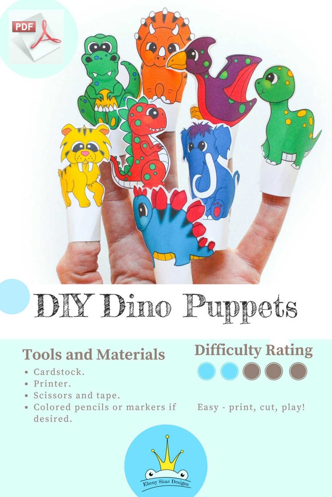 Printable Dinosaur Finger Puppets. DIY Print and Color Dinosaur Finger ...