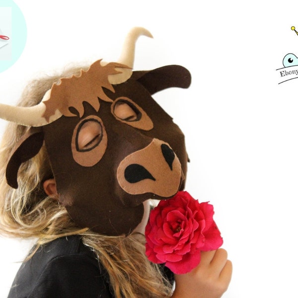 Bull Mask PATTERN. DIY Kids Felt Mask Sewing Pattern PDF.