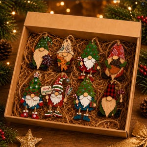 Set di 8 decorazioni natalizie in legno, ornamenti 3D a strati da appendere all'albero di Natale, decorazioni natalizie rustiche in stile fattoria per il caminetto.
