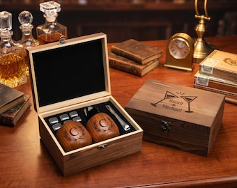 Custom Whiskey Gift Set with Wooden Tumblers,Personalized  Engraved Oak Glass Box, Groomsmen Proposal, Anniversary Gift for Husband or Dad