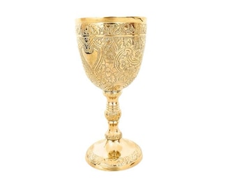 Engraved Brass Goblet, Vintage Royal Wine Cup, Floral Detail, Velvet Box