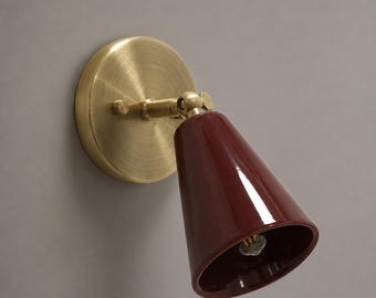 Adjustable Brass Cone Wall Sconce, Mid Century Modern Reading Lamp, Industrial Fixture