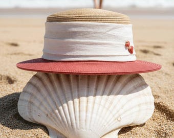 Mother’s Day Color Block Sun Hat Elegant Wide Brim Summer Beach Hat Chic Contrast Color UV Protection Gift for Women