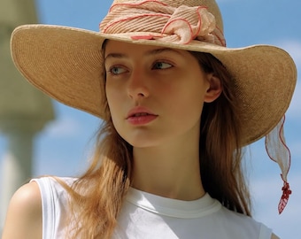 Elegant Wide Brim Straw Hat Women Scarf Detail Sun Hat Summer Beach Hat Vacation Travel Cap Fashion Outdoor Accessory