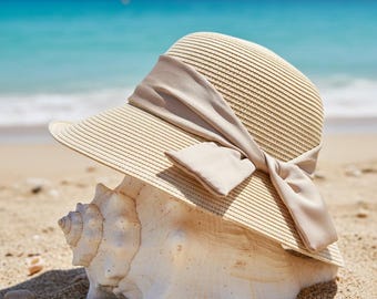 Mother’s Day Bow Sun Hat for Women Elegant Spring Summer Wide Brim Hat Chic Designer Style Beach Travel Gift for Her