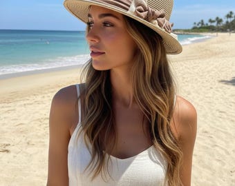 Elegant Bow Hat Chic Minimalist Ribbon Detail Hat Lightweight Breathable Wide Brim Dressy Hat Stylish Summer Accessory Mothers Day Gift